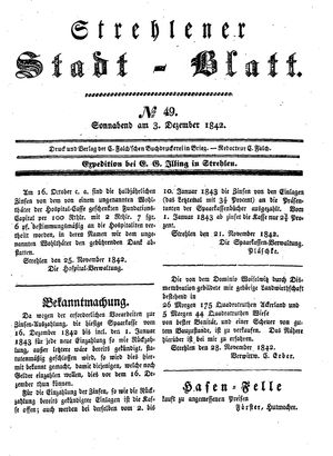 Strehlener Stadtblatt vom 03.12.1842