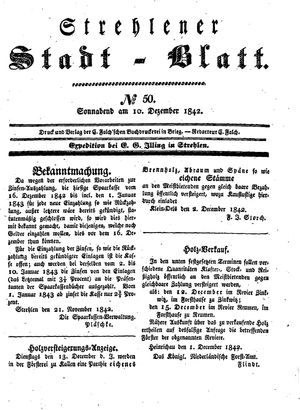 Strehlener Stadtblatt vom 10.12.1842