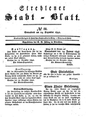 Strehlener Stadtblatt vom 24.12.1842