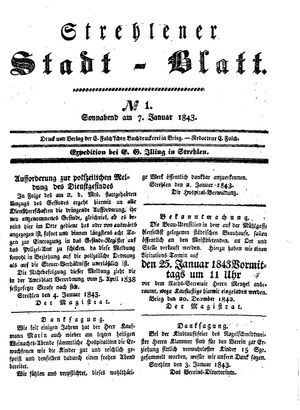 Strehlener Stadtblatt vom 07.01.1843