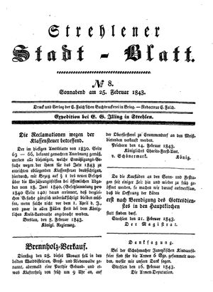 Strehlener Stadtblatt vom 25.02.1843