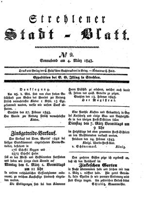 Strehlener Stadtblatt vom 04.03.1843