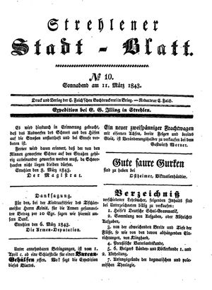 Strehlener Stadtblatt vom 11.03.1843