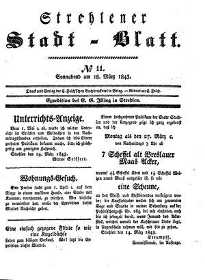 Strehlener Stadtblatt vom 18.03.1843