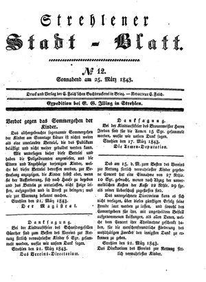 Strehlener Stadtblatt vom 25.03.1843