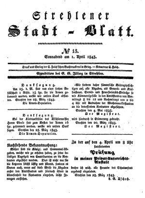 Strehlener Stadtblatt vom 01.04.1843