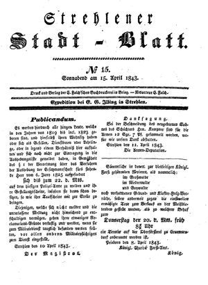 Strehlener Stadtblatt vom 15.04.1843