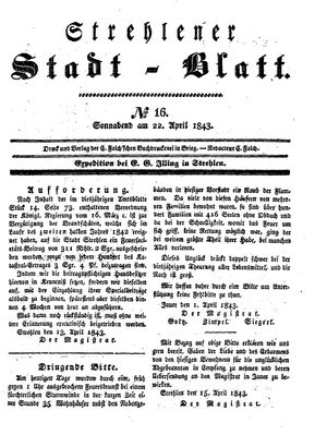 Strehlener Stadtblatt vom 22.04.1843