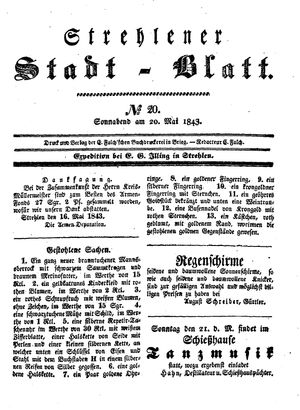 Strehlener Stadtblatt vom 20.05.1843