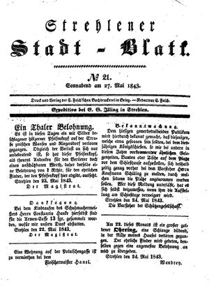 Strehlener Stadtblatt vom 27.05.1843