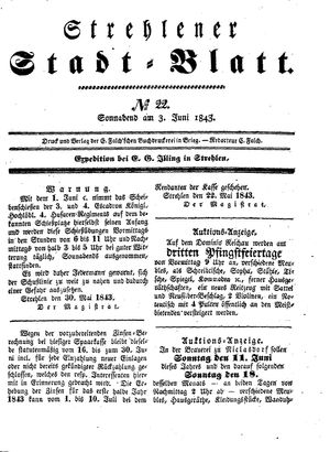 Strehlener Stadtblatt vom 03.06.1843