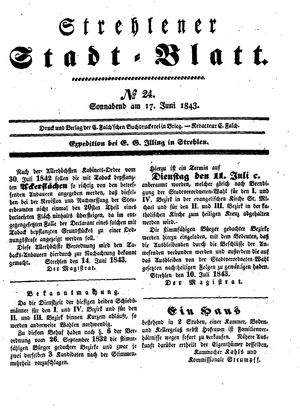 Strehlener Stadtblatt vom 17.06.1843