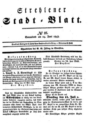 Strehlener Stadtblatt vom 24.06.1843