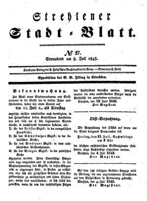 Strehlener Stadtblatt vom 08.07.1843