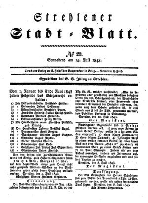 Strehlener Stadtblatt vom 15.07.1843