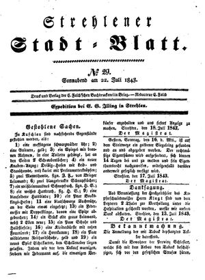 Strehlener Stadtblatt vom 22.07.1843