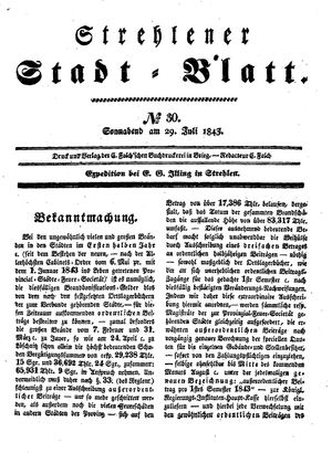 Strehlener Stadtblatt vom 29.07.1843
