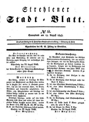 Strehlener Stadtblatt vom 19.08.1843