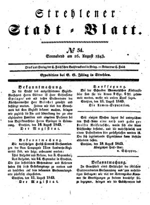 Strehlener Stadtblatt vom 26.08.1843
