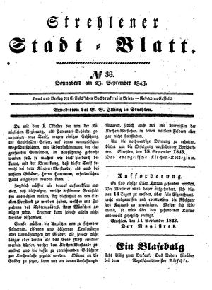 Strehlener Stadtblatt vom 23.09.1843