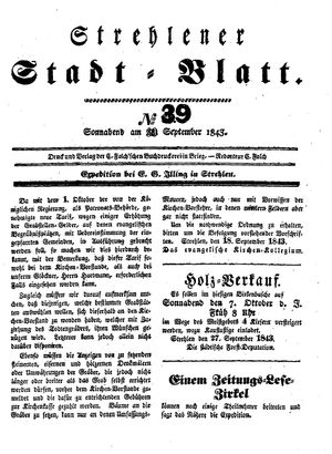 Strehlener Stadtblatt vom 30.09.1843