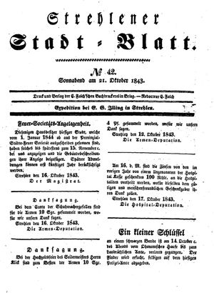 Strehlener Stadtblatt vom 21.10.1843
