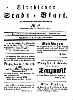 Strehlener Stadtblatt vom 11.11.1843