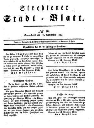 Strehlener Stadtblatt vom 18.11.1843