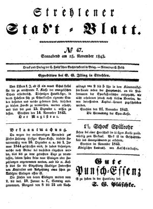 Strehlener Stadtblatt vom 25.11.1843