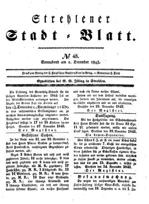Strehlener Stadtblatt vom 02.12.1843