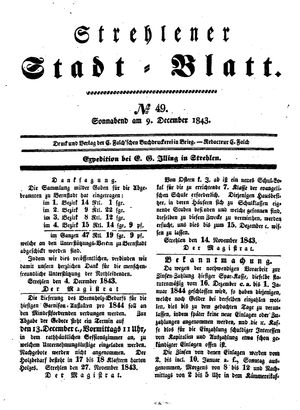 Strehlener Stadtblatt vom 09.12.1843