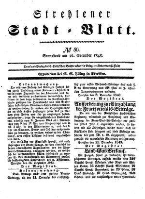 Strehlener Stadtblatt vom 16.12.1843