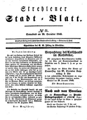 Strehlener Stadtblatt vom 23.12.1843