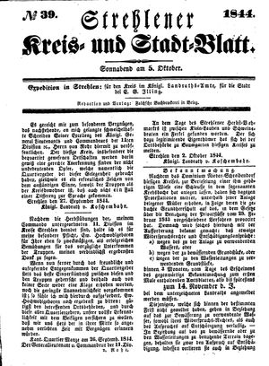Strehlener Kreis- und Stadtblatt vom 05.10.1844