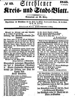 Strehlener Kreis- und Stadtblatt vom 29.03.1845