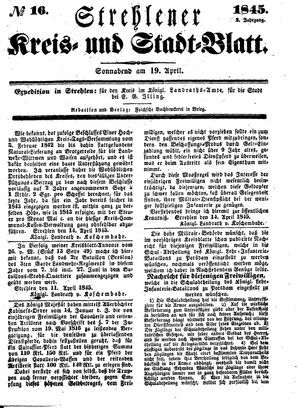 Strehlener Kreis- und Stadtblatt vom 19.04.1845