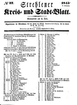 Strehlener Kreis- und Stadtblatt vom 05.07.1845