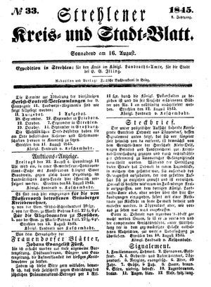 Strehlener Kreis- und Stadtblatt on Aug 16, 1845