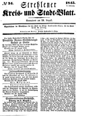 Strehlener Kreis- und Stadtblatt vom 23.08.1845