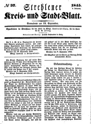 Strehlener Kreis- und Stadtblatt vom 13.09.1845