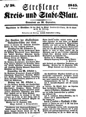 Strehlener Kreis- und Stadtblatt vom 20.09.1845