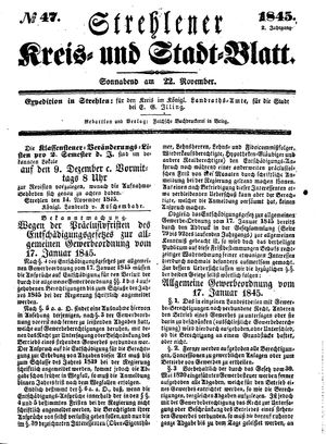 Strehlener Kreis- und Stadtblatt vom 22.11.1845