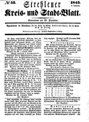 Strehlener Kreis- und Stadtblatt vom 27.12.1845