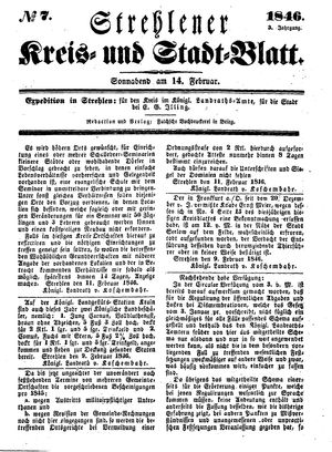 Strehlener Kreis- und Stadtblatt vom 14.02.1846