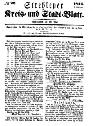 Strehlener Kreis- und Stadtblatt vom 30.05.1846
