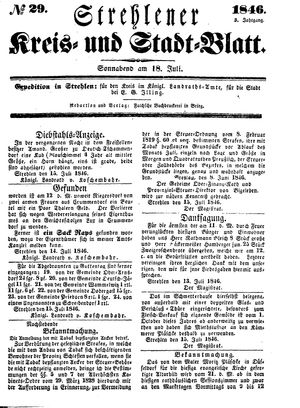 Strehlener Kreis- und Stadtblatt vom 18.07.1846