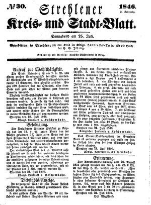 Strehlener Kreis- und Stadtblatt vom 25.07.1846