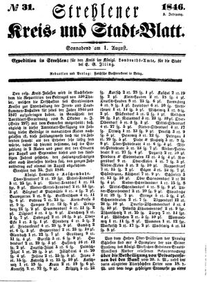 Strehlener Kreis- und Stadtblatt vom 01.08.1846