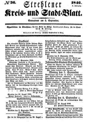 Strehlener Kreis- und Stadtblatt vom 05.09.1846