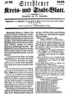 Strehlener Kreis- und Stadtblatt vom 12.09.1846